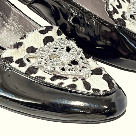 ARRAY Leopard Print Jeweled Cheetah Face Black Patent Loafers Shoes Women's 9N - Picture 4 of 16